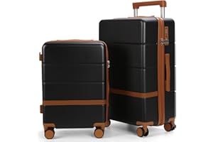 Maungti Luggage Sets, 2 Piece Suitcase set with wheels Tsa Lock 20/24 inchi Hardshell Waterproof Travel Suitcases luggage for Women/Men/Family（Black