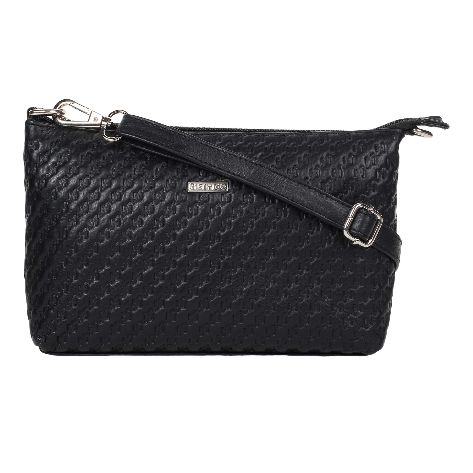 STARHIDE Women's Leather Cross Body Shoulder Bag with Long Adjustable Strap And a Inner RFID Protected Pocket 5630 (Black)