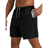 Pesfix Mens 7'' Lightweight Athletic Shorts Quick Dry Gym Workout Running Shorts with Zipper Pockets