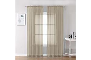 Chyhomenyc Taupe Sheer Curtains 84 Inches Long 2 Panels Set- Light Filtering Curtains for Bedroom, Soft Airy Voile Rod Pocket Living Room Window Drapes, 42Wx84L Inches, 2 PCS