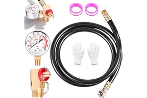Air Tank Repair Kit w/Safety Valve, 1/8" NPT Brass Air Tank Valve Kit with 4FT Hose & Dual Scale Pressure Gauge Assembly Kit,