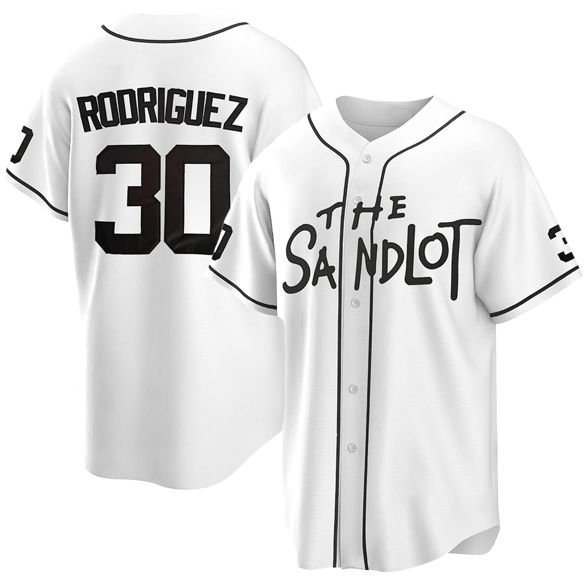 Photo 1 of Tocament The Sandlot Baseball Jersey,Benny 'The Jet' Rodriguez #30 Button Down Short Sleeve,90s Classic Men Legend Jerseys (White,Large)