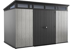 Keter Artisan 11x7 Modern Resin Outdoor Storage Shed Kit-Perfect to Store Patio Furniture, Garden Tools Bike Accessories, Beach Chairs and Lawn Mower, Grey & Black