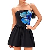 GAMISS Women’s Romper 2026 Spring Summer Strapless Jumpsuit Elastic Waist Casual Beach Vacation Short Tube Top