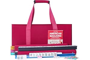 ZGME American Mahjong Set,166 White Tiles with Red Bag and Accessories,4 All-in-One Mahjong Racks with Pushers,Complete Western Mahjong Set