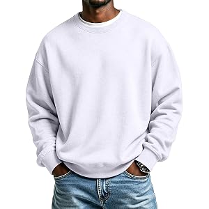 Men's Casual Long Sleeves Crewneck Sweatshirts Solid Color Classic Pollover LightWeightl Slim Fit Weather Tops
