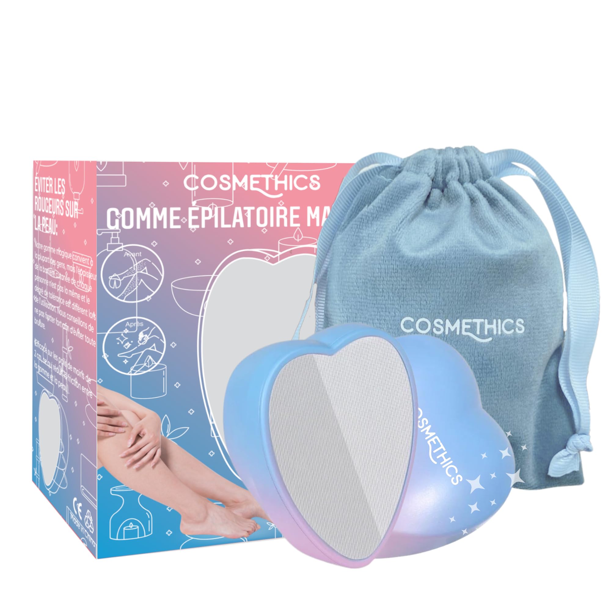 Cosm'Ethics® | New Crystal Hair Eraser Heart | Magic Heart Hair Removal Eraser for Women All Hair Types | Painless Epilator | Portable Pouch for Legs and Arms
