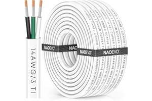 NAOEVO 14 Gauge Marine Wire, 14/3 Triplex Marine Electrical Cable, Waterproof/Insulated PVC/Oxygen-Free Tinned Copper 14 AWG Wire for Boat, Automotive, RV, Solar, LED, Trolling Motor (30FT)