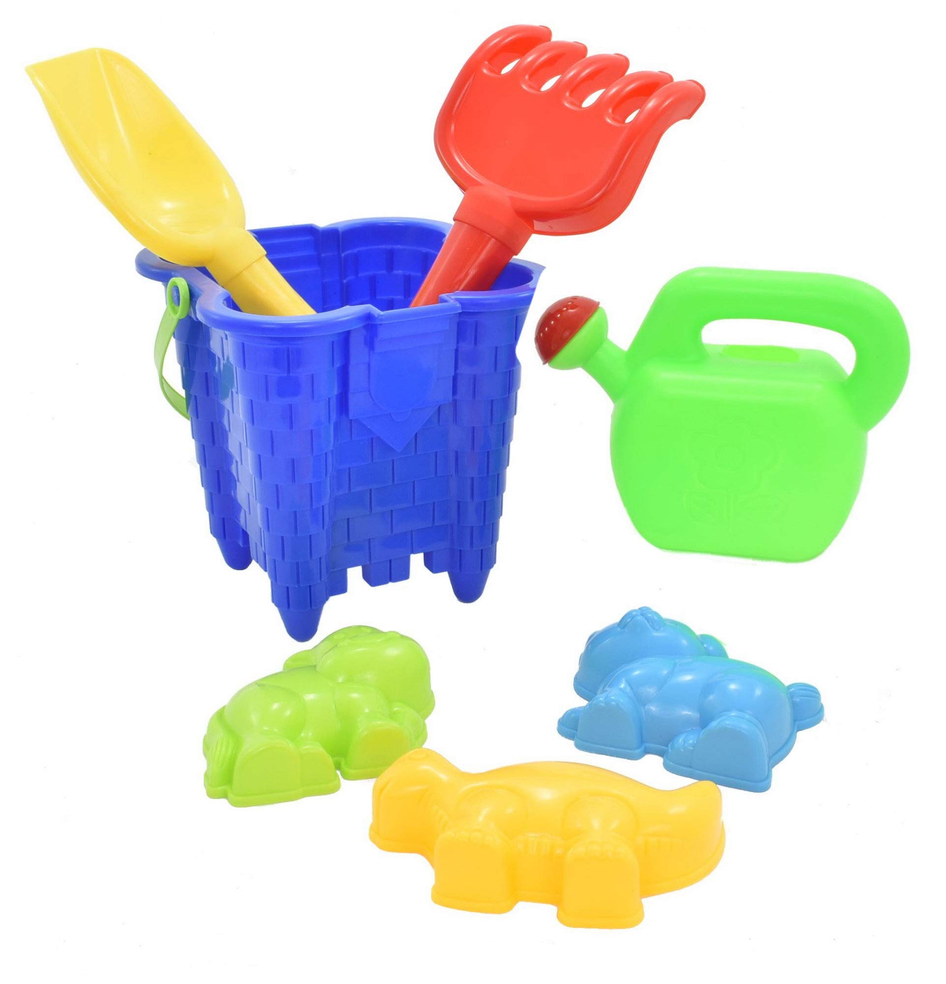 Guilty Gadgets Beach Sand Bucket Castle Set - 7pc Set - Tools With Rake/Spade/Moulds/Watering Can/Tools Children Outdoor Toy For your Spring/Summer Holiday