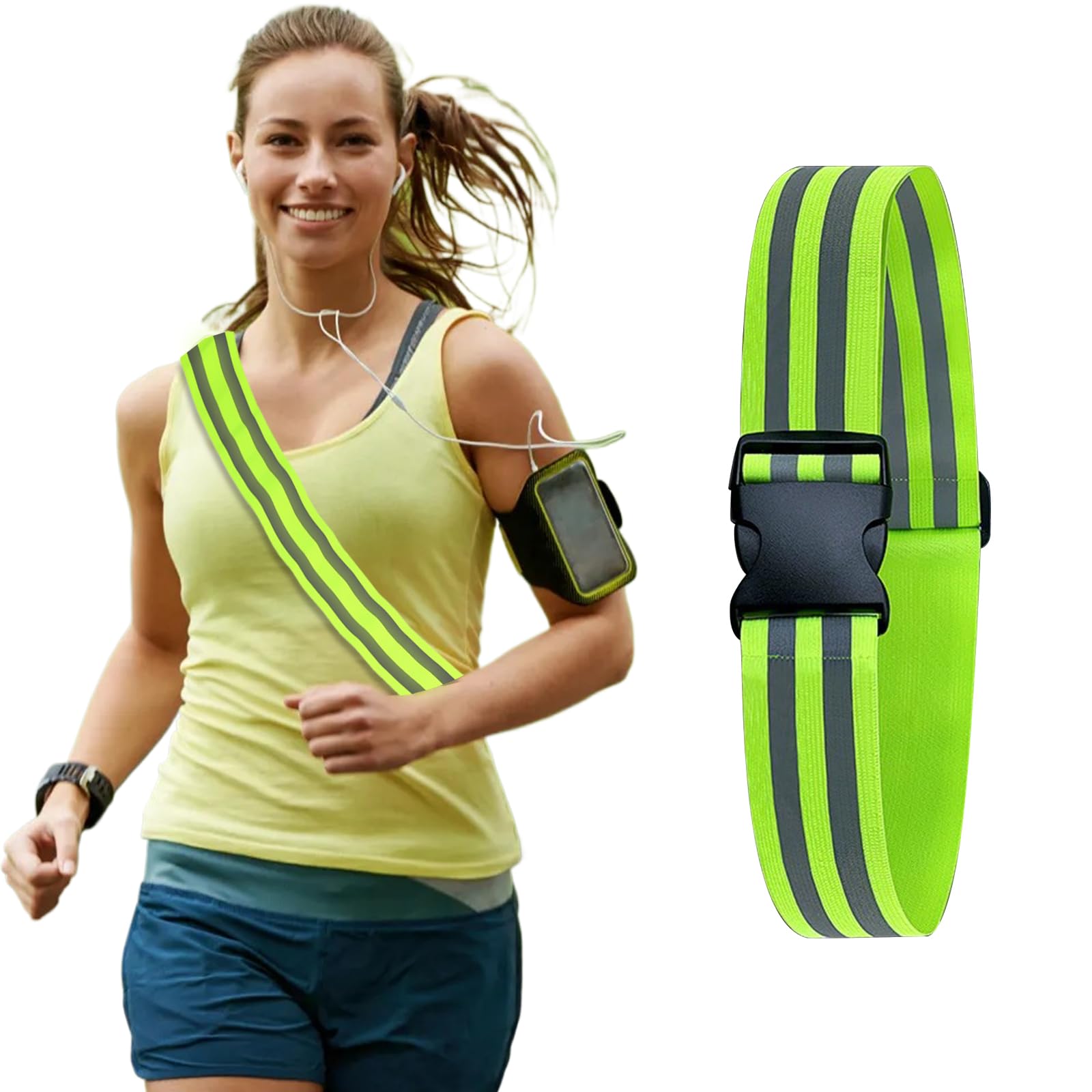 High Visibility Reflective Belt,Elastic Running Reflective Waist Belt,Reflective Sash for Walking at Night,Adjustable Safety Gear Reflective Strips Walking Accessories for Men, Women, Kids