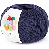 Katech Cotton Acrylic Blend Yarn for Crocheting-Crochet Yarn(Deep Blue | 55% Cotton 45% Acrylic#3 DK (Light)-Super Soft Milk Cotton Yarn-Great Crochet and Knitting Starter Kit for Colorful Craft