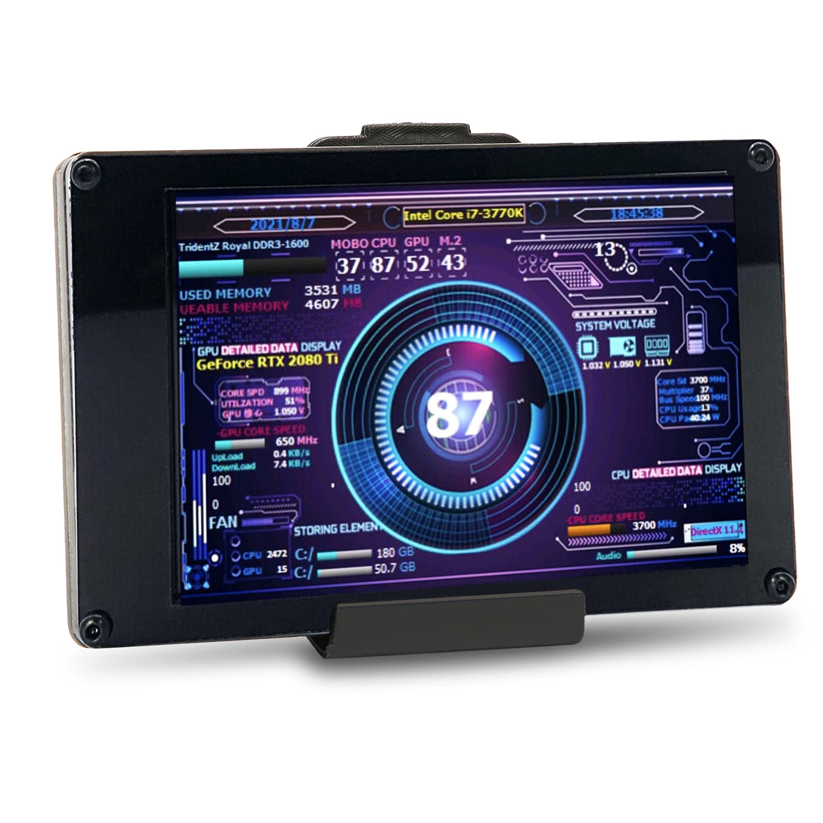 Zunate PC CPU Data Monitor, 3.5 Inch IPS USB Mini Screen Temperature Display Computer Case Secondary Screen for PC CPU RAM Data for RasPi, for Linux, for Win