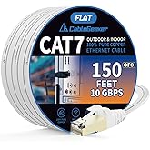 Cat 7 Shielded Ethernet Cable 150ft White, Compatible with Cat5e/Cat6 Network, Cat7 Flat Patch Cables, High Speed Internet Co