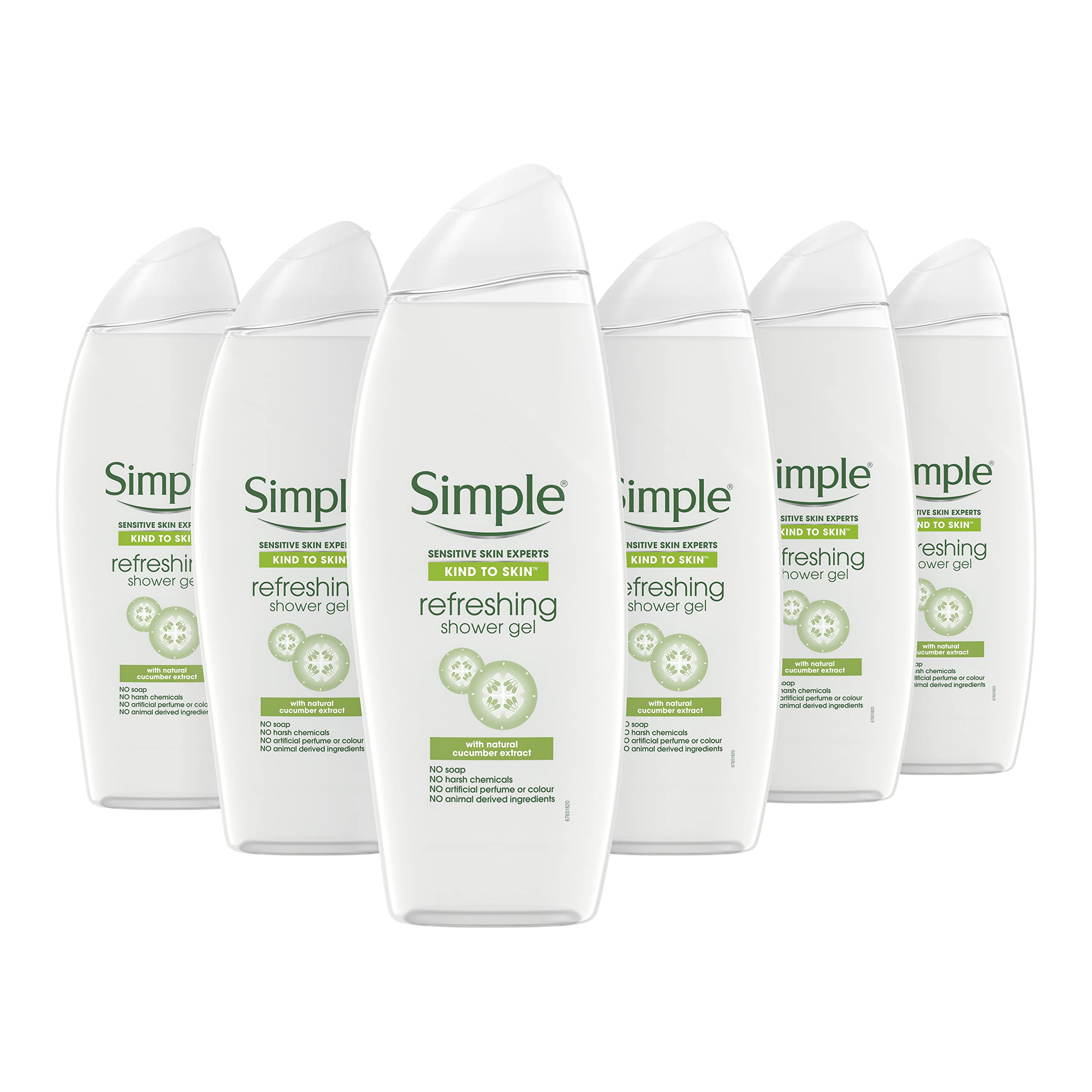 Simple Kind to Skin Refreshing Shower Gel pack of 6 UK's #1 facial skin care brand* body wash for all skin types 500 ml