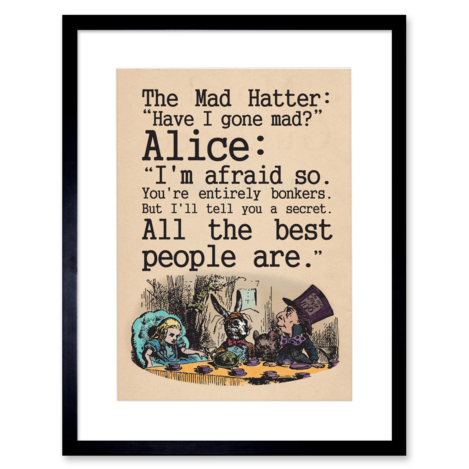 Wee Blue Coo Alice In Wonderland Mad Hatter Tea Party Artwork Framed Wall Art Print 12X16 Inch