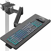 VIVO Black Pneumatic Arm 24 x 10 in Keyboard Tray Pole Mount, MOUNT-KB35C-P | Universal Sit-Stand Pole Mounted Keyboard &amp; Mouse Tray, Height Adjustable Platform, Long Extension, Neutral Typing Position