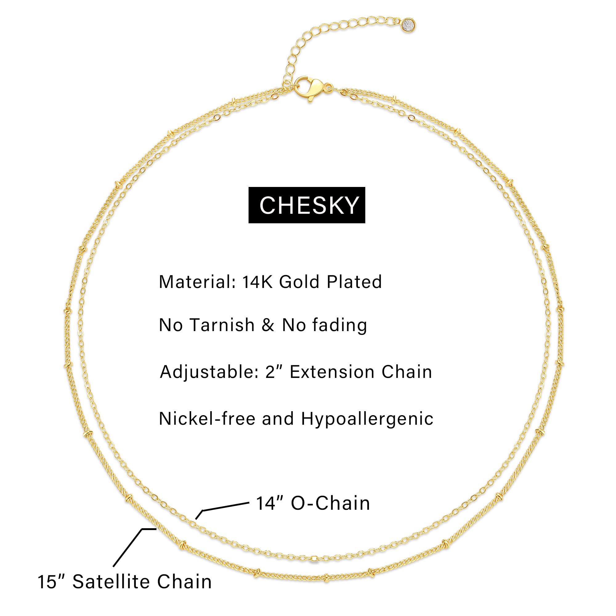 CHESKY 14k Gold Plated/Silver Plated Dainty Necklace for Women, Trendy Satellite Choker Necklace Thin Beaded Layered Choker Necklaces Discs Paperclip Chain Necklaces Womens Simple Jewelry