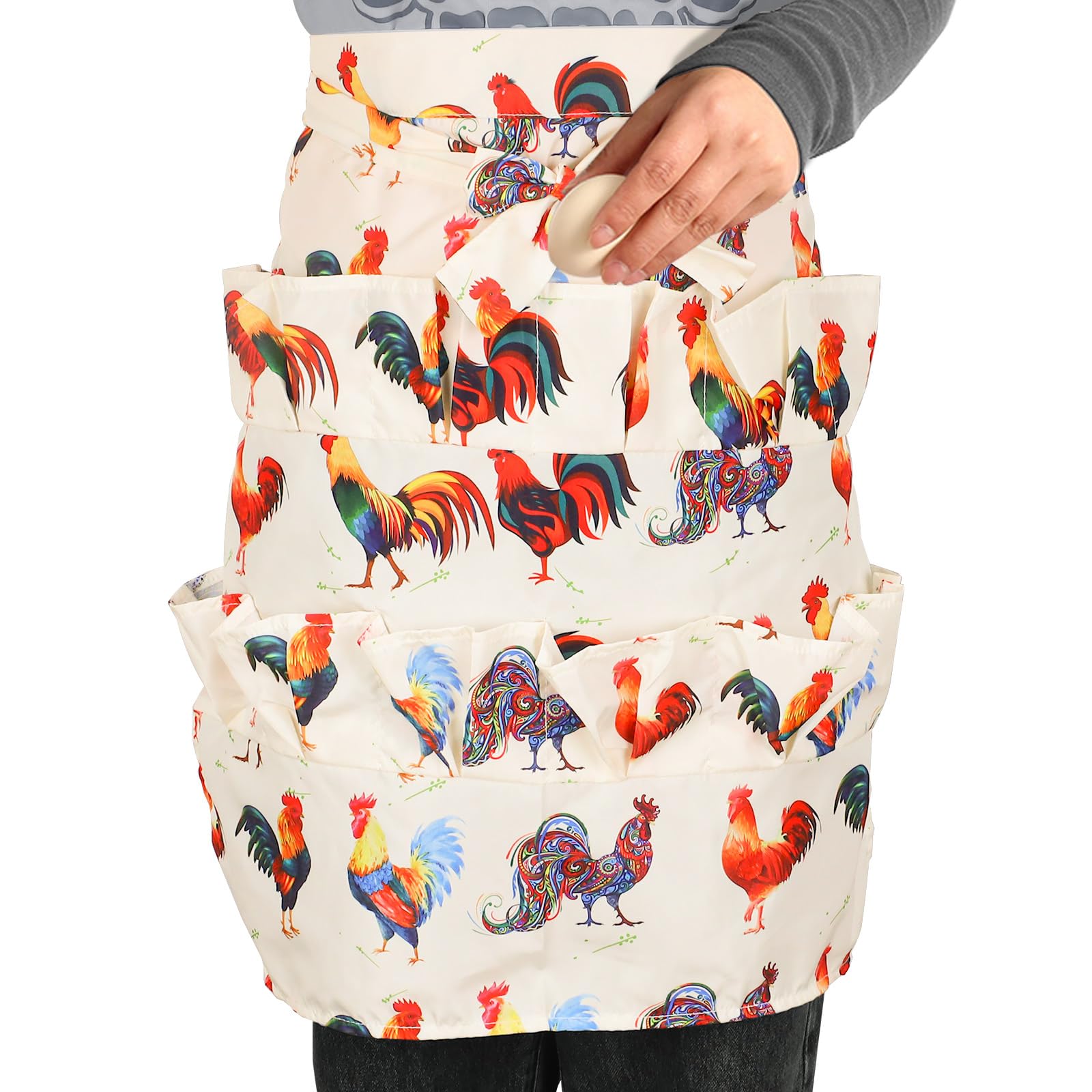 Huakaile 12 Deep Pockets Egg Apron, Chicken Egg Collecting Apron, Egg Holding Apron, Duck Goose Egg Gathering Apron for Housewife Farmhouse Kitchen Restaurant (Realist Style)