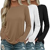 Riyiper 3 Pack Women's 95% Cotton Long Sleeve Shirt with Thumb Hole, Boat Neck Casual Tunic Tops 2025 Fall Trendy Basic Tees