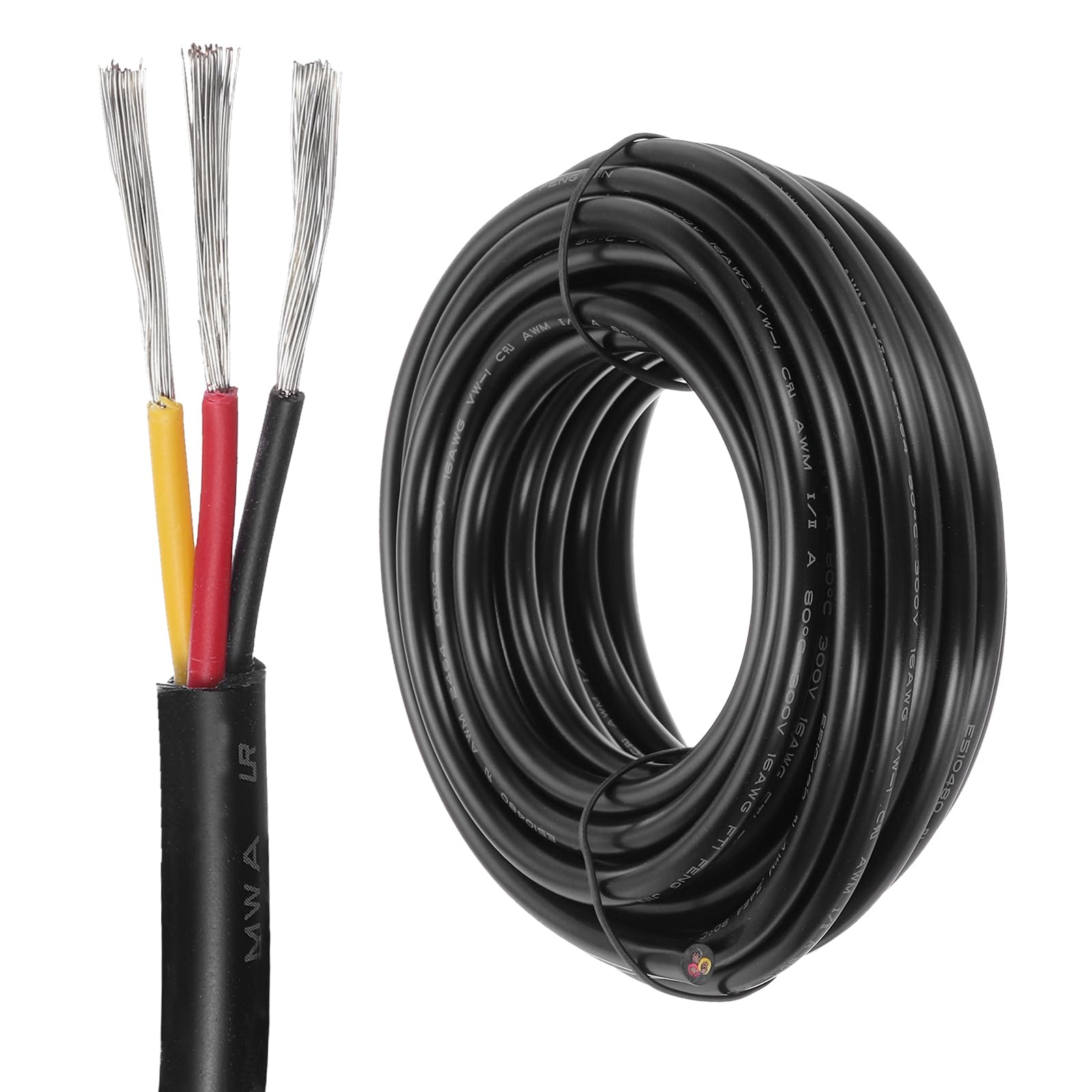 DMiotech 16 Gauge Wire Electrical Wire 3 Conductor, 16 AWG Extension Cable Cord 25 Ft/7.6 m UL2464 300V Stranded Tinned Copper Wire for LED Lighting Automotive