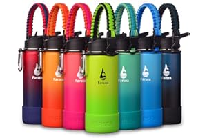 Farsea Insulated Water Bottle With Paracord Handle, Protective Silicone Boot and 2 Lids (Straw Lid & Spout Lid), Stainless Steel Water Bottle Wide Mouth, Double Wall Sweat-Proof BPA-Free, 18 oz