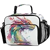 BOENLE Watercolor Dragon Lunch Box for Boys Girls Insulated Lunch Bag Kids Cooler Tote Shoulder Strap Reusable for School Travel Picnic