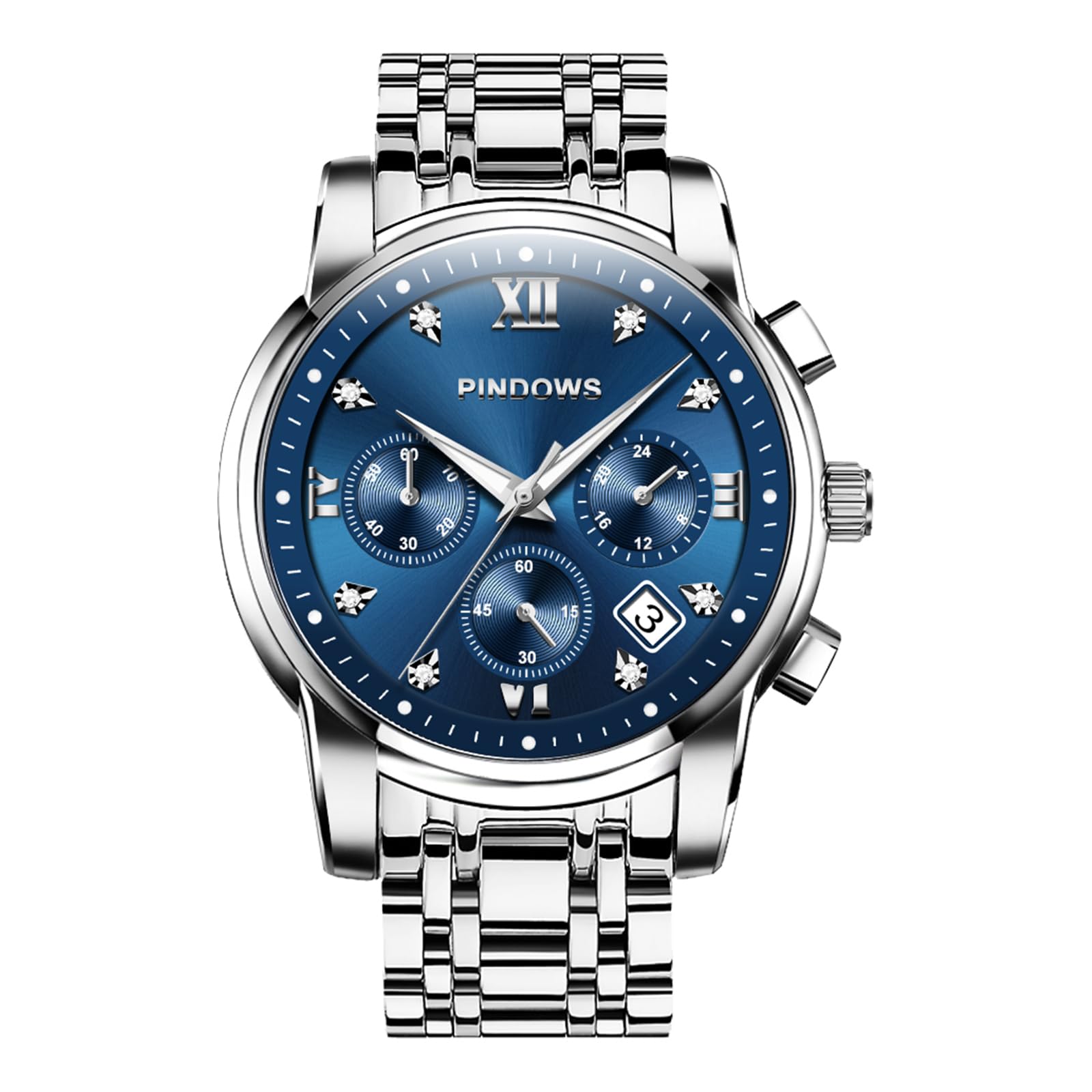 PINDOWS Watches for Men, Luxury Quartz Analog Watch with Date Big Face Waterproof Fashion Business Wristwatch Dress Two Tone Stainless Steel Classic Man Watch Luminous Calendar