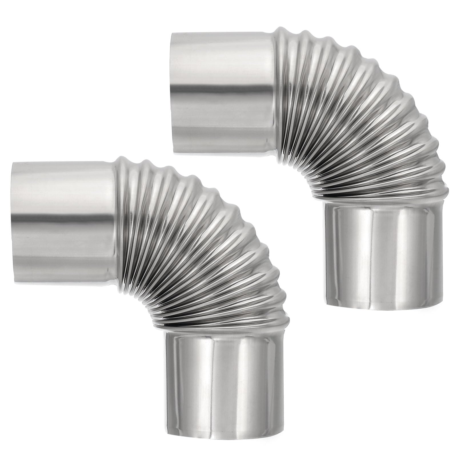 PATIKIL 90 Degree Stove Pipe, 2Pcs 2.36 Inch Elbow Stainless Steel Chimney Flue Extension for Outdoor Camping Tent Wood Stove Accessories Vent Exhaust, 5.12 Inch Length