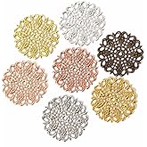 Teensery 35 Pcs Filigree Connectors Charms Pendants Round Metal Flower Filigree Pieces Retro Hollow Filigree Wraps for DIY Hairpin Necklace Earring Jewelry Making Finding