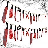 RAINFLOW 24PCS Halloween Bloody Banner - Horror Knife Party Decorations | Scary Halloween Decor for Creepy Movie Theme, Haunted House, Bar, Escape Room &amp; Carnival, Horror Party Banner Decorations