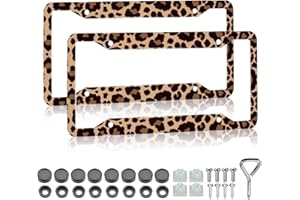 LIN KANG Leopard Print License Plate Frame - 2 Pack Animal Brown Leopard Cheetah Print Tags Frames Holder Covers, Car Decorative Tag Frames for Standard US Canada License Plate Holder 4 Holes 12x6 Inch