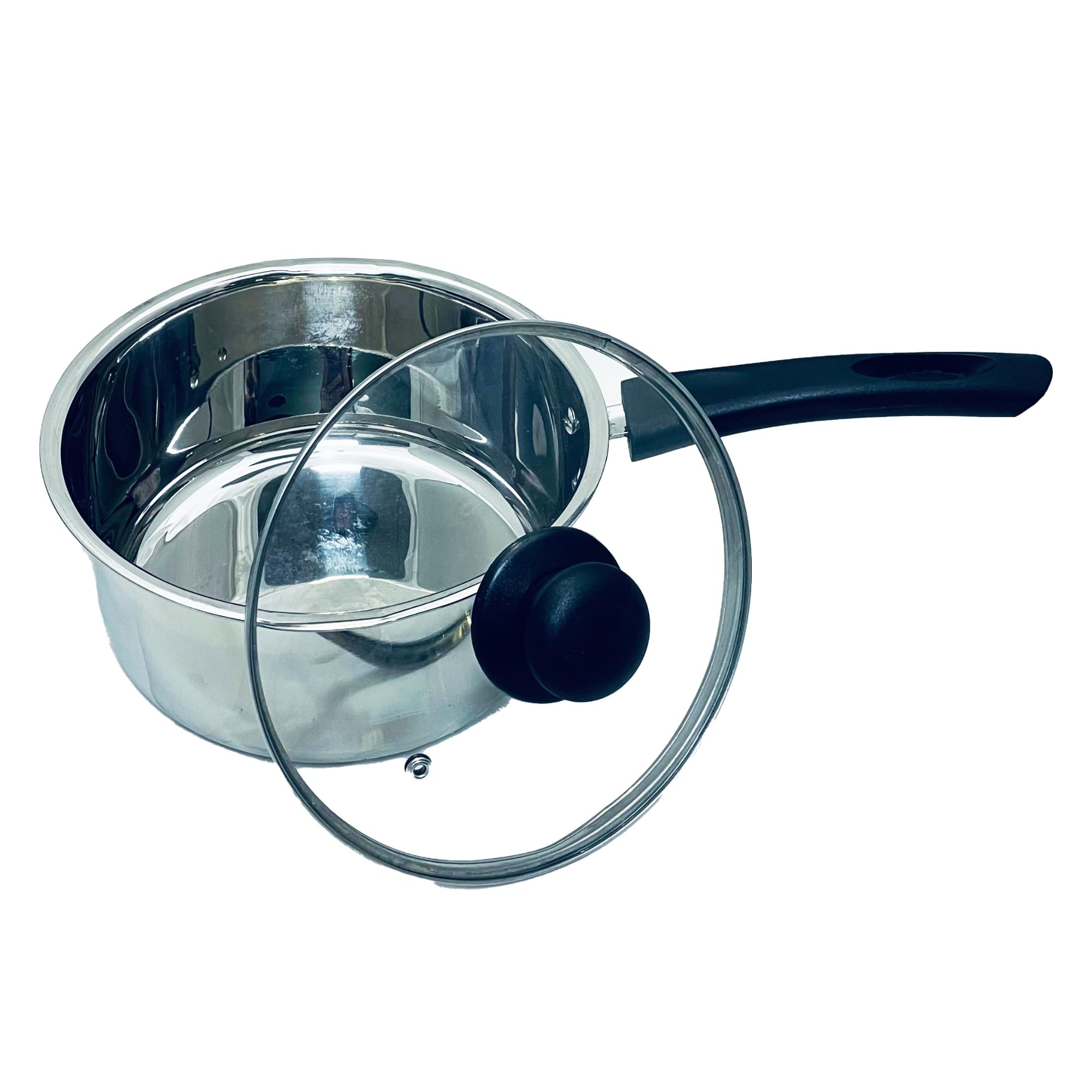 Penguin Home Saucepan 18cm, 2 Litre Stainless Steel SaucePot with Glass Lid & Phenolic Handle/Induction Safe Milkpot with Double Pouring Lips/MilkPan Cooking Pots & Pans/Dishwasher Safe