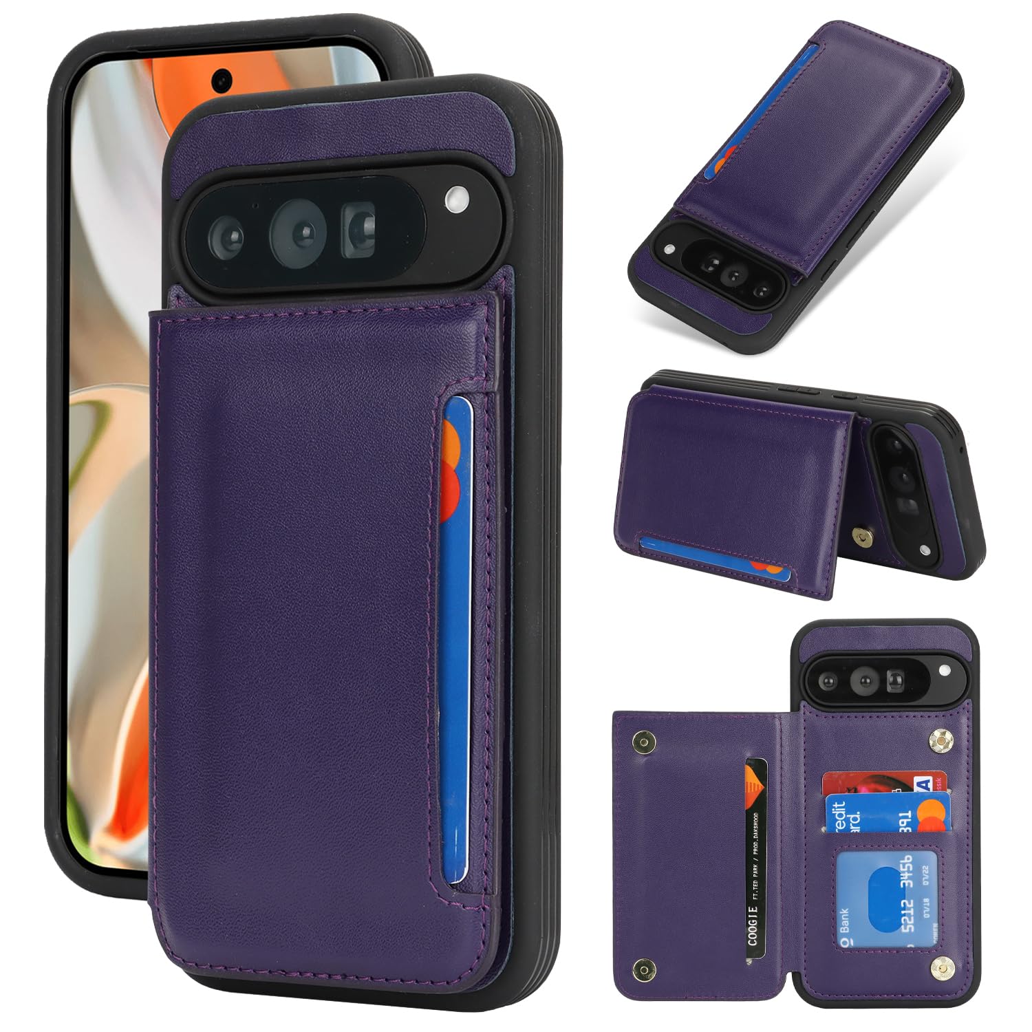 iCoverCase Compatible with Google Pixel 9 Pro XL Case with Card Holder, Wallet Phone Case for Women Men [RFID Blocking] PU Leather Protective Wallet Case for Pixel 9 Pro XL (Dark Purple)