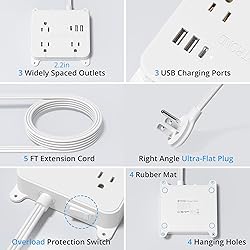 TROND Flat Plug Power Strip, 5FT Ultra Thin Flat