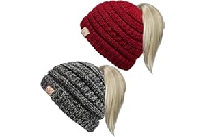 Funky Junque Kid's BeanieTail Children’s Ponytail Messy Bun Beanie Solid Ribbed Hat