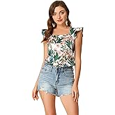 Allegra K Women's Tropical Tank Top Floral Print Square Neck Summer Beach Tops