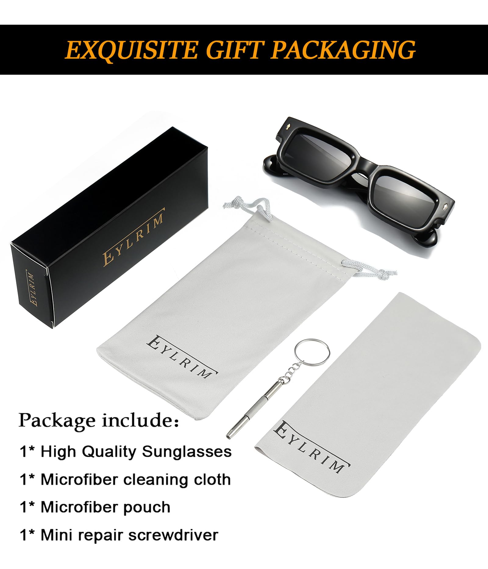 EYLRIM Thick Frame Square Sunglasses for Women Men Chunky Rectangle Sun Glasses Black Shades UV400 Protection