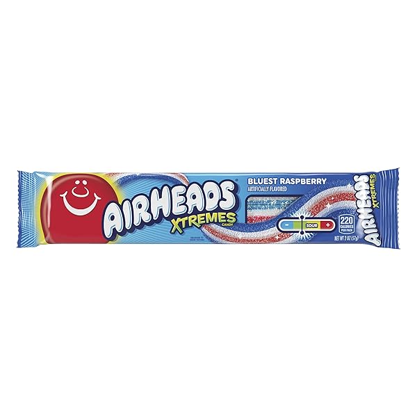 AIRHEADS XTREMES BELTS CANDY, CHEWY CANDY PACKAGE, BLUEST RASPBERRY FRUIT FLAVOR ARTIFICIALLY FLAVORED, 2 OUNCES (18-PACK)