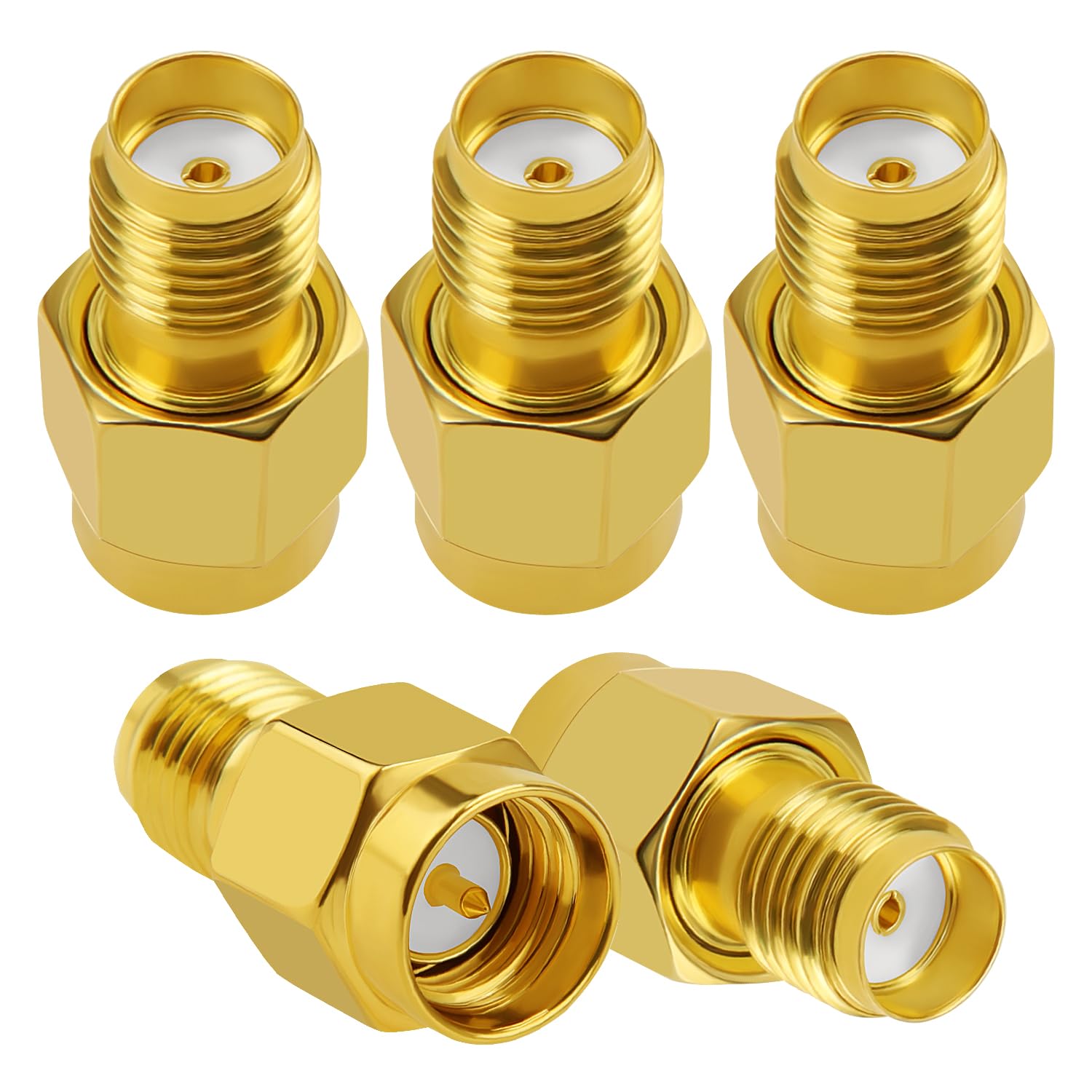 5 PCS SMA Male to SMA Female Adaptor, KUOQIY SMA Coaxial Coax Adapter Connector, for WiFi Antenna, FPV, Goggles, Router