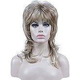 Aimole Shaggy Layered Wig Shoulder Length Women's Wig with Hair Bangs Premium Synthetic Hair Wig for Women (H16-613 Blonde Highlights)