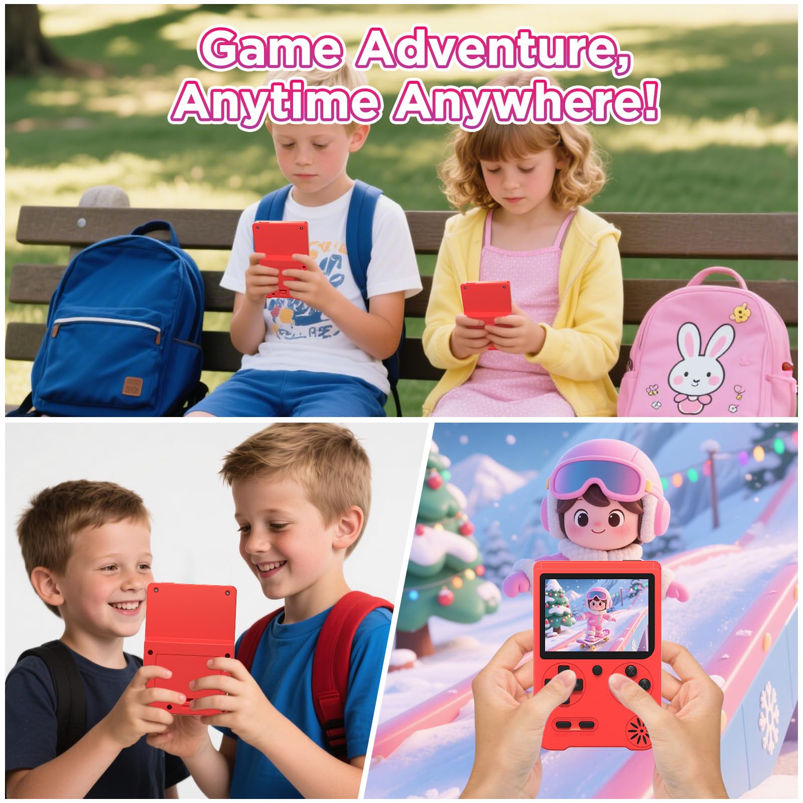 Handheld Games Console, Built-in 500 Video Games, Portable Video Gaming Player with 3.0 Inch lPS Screen，Rechargeable Portable Electronic Gaming System, Pocket Mini Arcade, Red