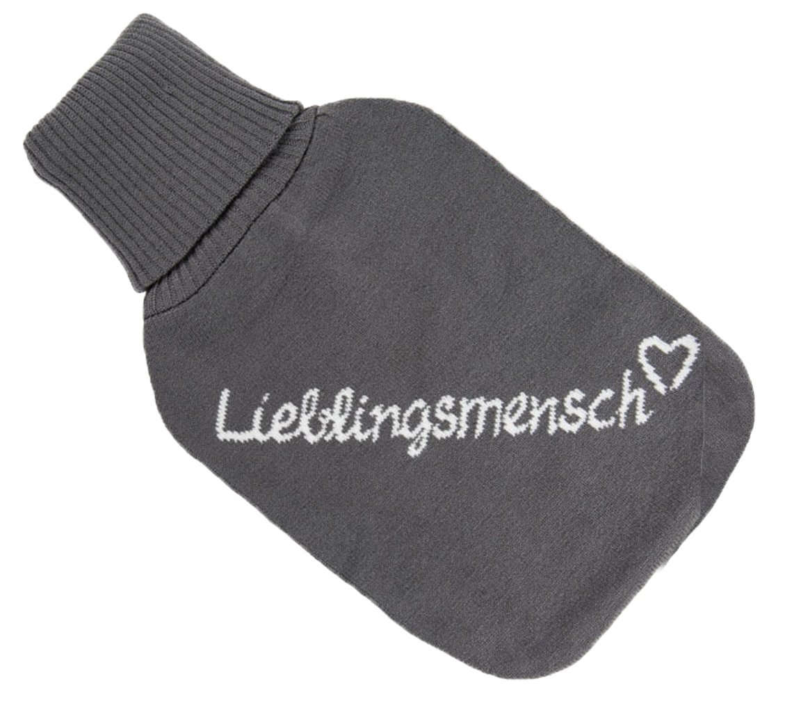 Bada Bing set favourite person cushion cups, hot water bottle, grey, cream. Wärmflasche Lieblingsmensch