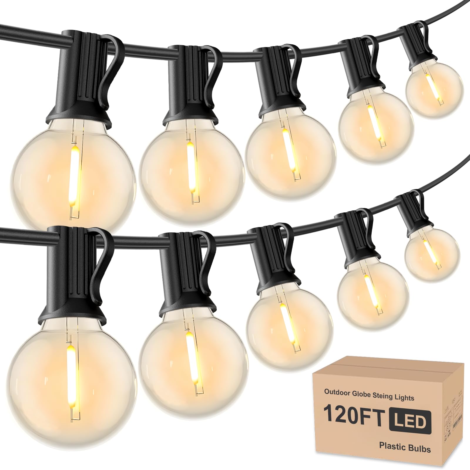 Photo 1 of RTTY Outdoor String Lights 120ft, G40 Led Patio Globe Lights with 62pcs Bulbs, Shatterproof Waterproof Connectable Hanging for Porch Café Bistro Backyard Gazebo Balcony Deck Party