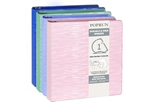 POPRUN 3 D Ring Binder 1 Inch, PVC-Free, Holds 225 Sheets of 8.5 x 11 Paper, Extra Durable Organizer with 2 Pockets for School & Office, Heavy-Duty, 4 Pack, Multicolor