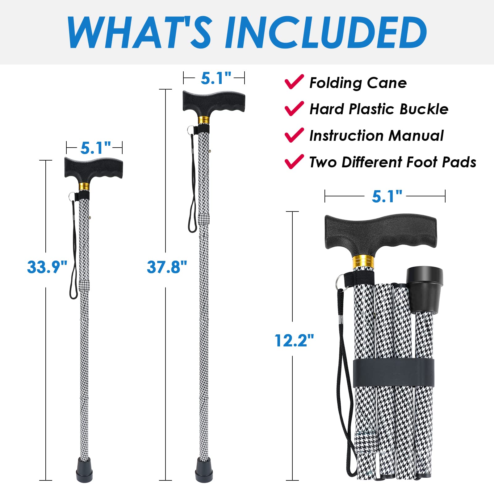 Walking Cane PANZHENG Cane for Man/Woman | Mobility & Daily Living Aids | 5-Level Height Adjustable Walking Stick | Comfortable Plastic T-Handle Portable Walking Stick Folding Cane