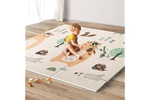 UANLAUO Foldable Baby Play Mat, Extra Large Waterproof Activity Playmats for Babies,Toddlers, Infants, Play & Tummy Time, Foam Baby Mat for Floor with Travel Bag (Bear(59x59x0.4inch))