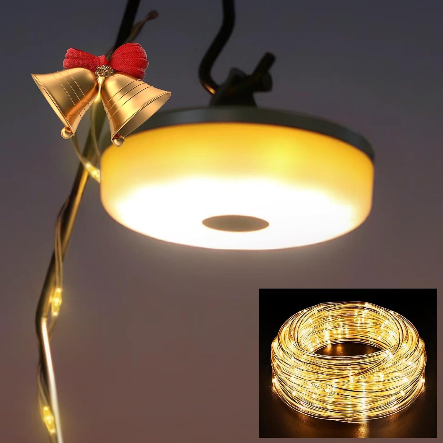 HAMLITE Camping String Lights: 2 in 1 Outdoor Waterproof Portable Stowable Fairy Light with 5 Modes(32.8Ft) - USB Rechargeable RGB String Lights for Garden, Patio, Summer Camping, Tent & Party Decor — image 1