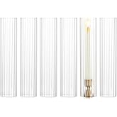 NUPTIO Hurricane Candle Holder Fluted: 2.5 x 12 inches Ribbed Glass Shade for Candlestick - Bulk Decorative Bottomless Cylinder Taper Candle Cover for Outdoor Table Centerpiece