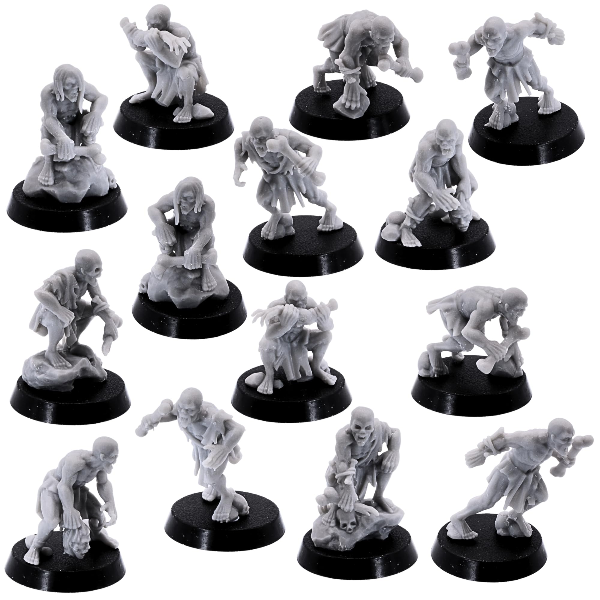 Undead Ghoul Miniatures – 14 Flesh-Eating Creatures for RPGs & Tabletop Wargames | 32mm Scale Horror Monsters | Compatible with DnD, Pathfinder | Highlands Miniatures | Resin Unpainted Figures