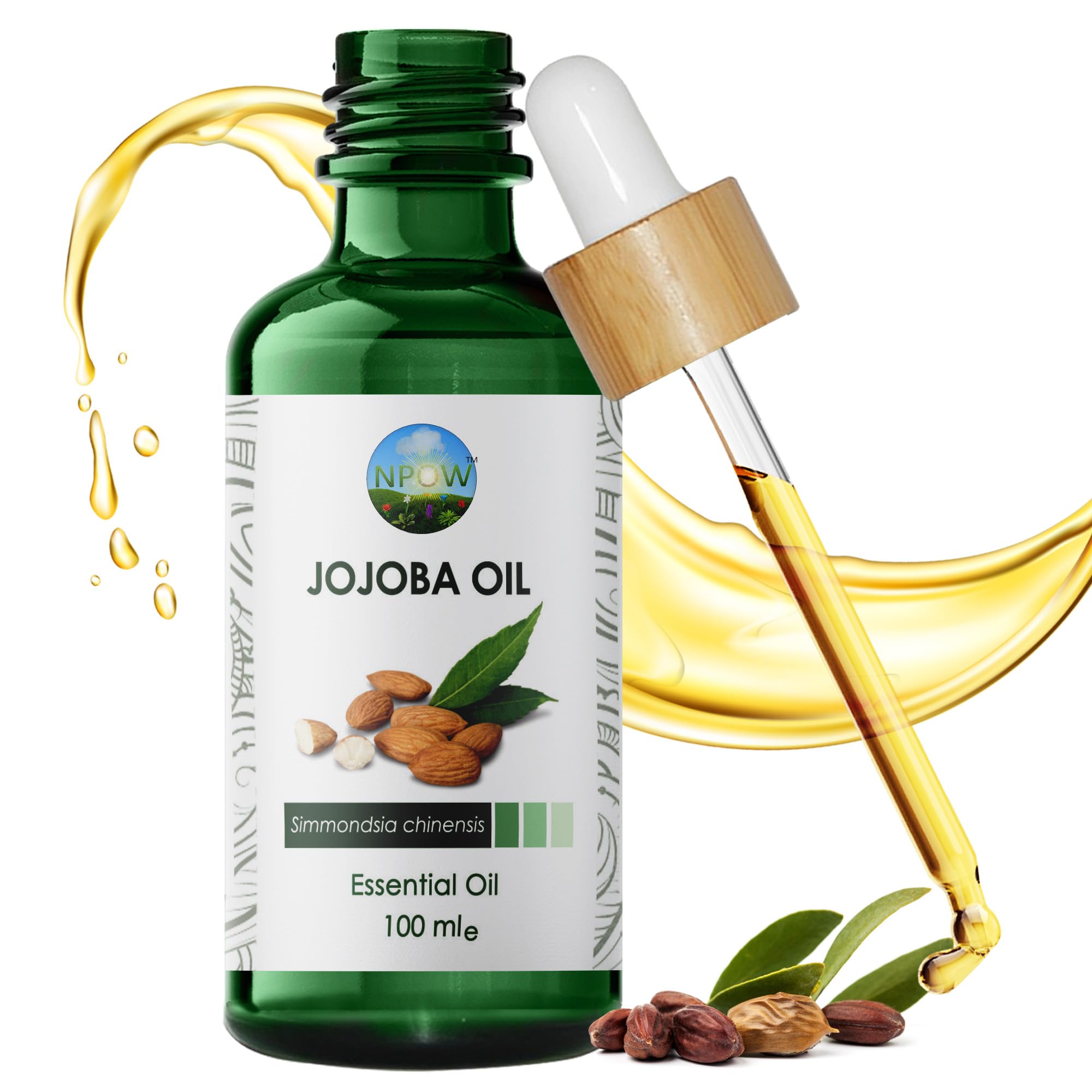 NPOW Jojoba Oils - 100% Pure & Natural Jojoba Oil For Face, Body, Beard, Nails & Hair Growth Oil - Moisturizing Hair Oils, Cold Pressed Vegan Friendly, 100ml